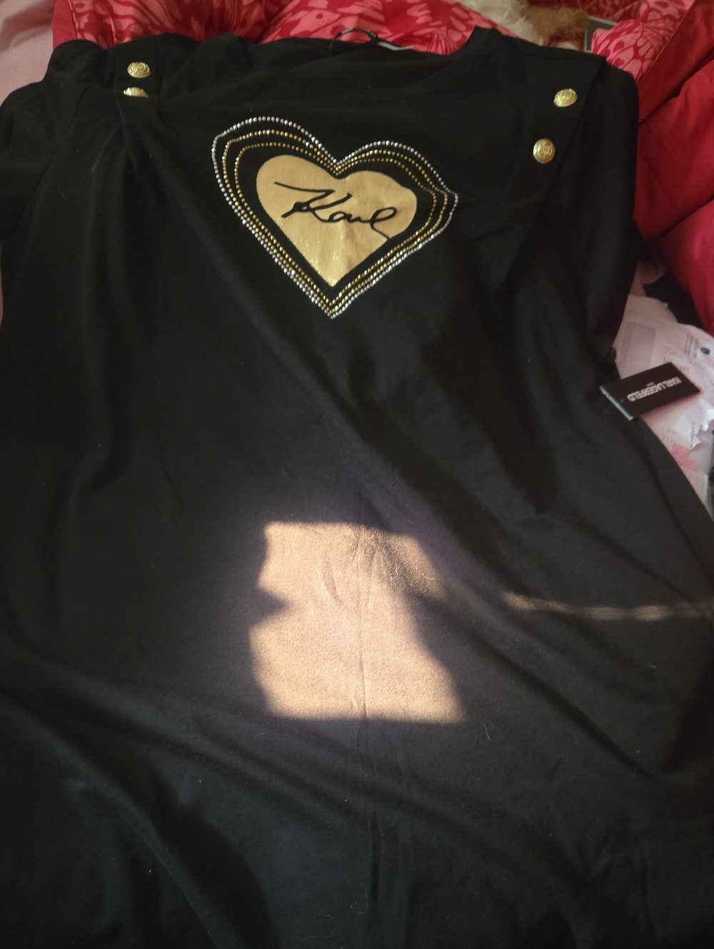 Karl Lagerfeld Black Tee with Gold Heart and Studs